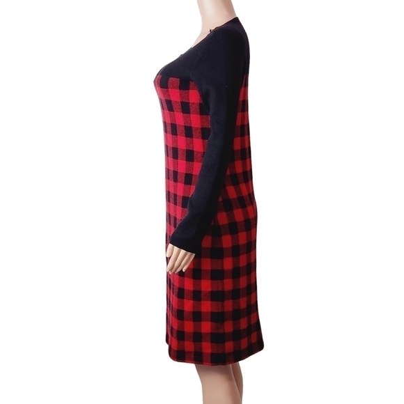 Talbots red & black shift plaid lambswool nylon blend sweater dress size: S - Picture 4 of 9